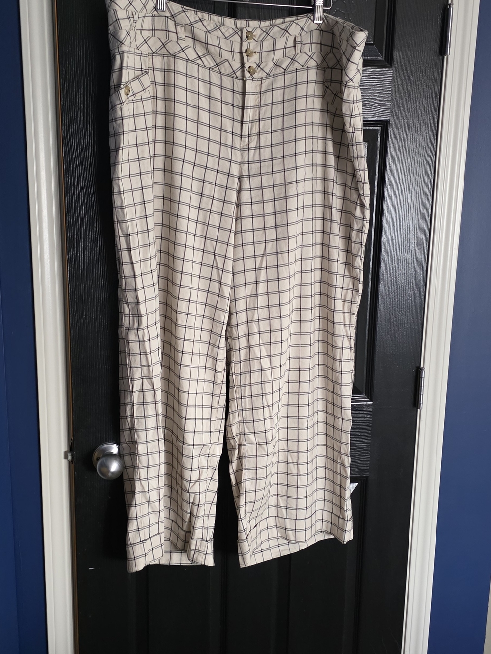Anthropologie Beige Plaid High-Rise Trousers
